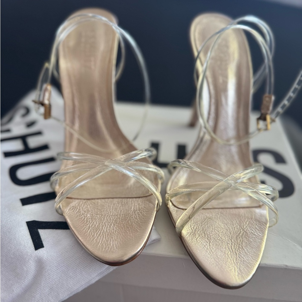 Zara Gold Stiletto Heels Elegant Strappy Design